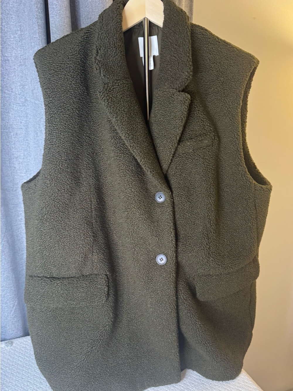 H&M Olive Green Teddy Sherpa Button Vest